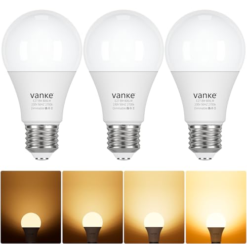 Vanke E27 Dimmable Bulb 8W(60W Equivalent) Warm White 2700K Pack of 3