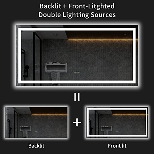 Loaao 60X36 Led Bathroom Mirror With Lights, Anti-Fog, Dimmable, Backlit + Front Lit, Lighted Bathroom Vanity Mirror For Wall, Memory Function, Tempered Glass, Etl Listed #TOP5