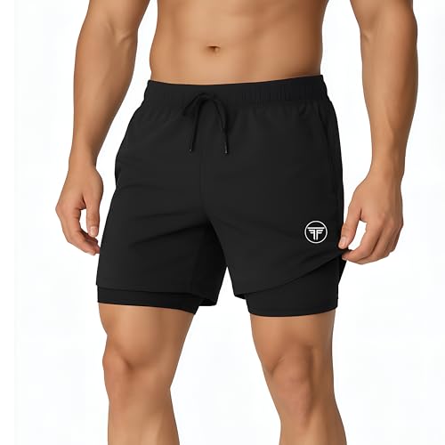 Image of Men's 2 in 1 Active Dual Shorts with Inner Tights Layer & Compression Liner, Double Layer Athletic Short for Running, Gym & Sports