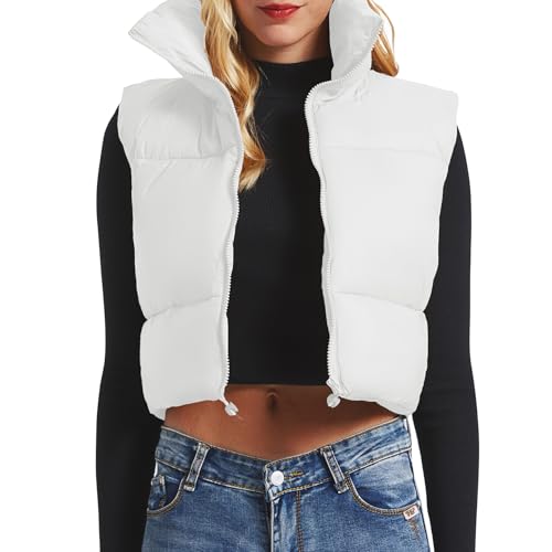 Century Star Cropped Puffer Vest Women's Outerwear Vests Puffy Sleeveless 2024 Quilted Christmas Vest Tops Jackets Coat Zip3