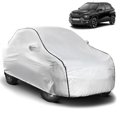 Image of Pivalo Car Cover for Tata Punch All Model & Years (2021-2025) 100% Waterproof with Mirror Pockets, Triple Stitched Bottom Elastic Dustproof Full Body Protection (Heat & UV Resistant, Silver)