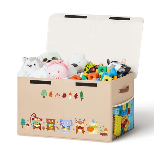 ADEHMDA 80L Children's Storage Box, Foldable Toy Box with Lid, Toy Box, Play Box for Children, Girls and Boys, Children's Room and Living Room, 66 x 33 x 40 cm (Khaki - Animals) ADEHMDA 80L Children's Storage Box, Foldable Toy Box with Lid, Toy Box, Play Box for Children, Girls and Boys, Children's Room and Living Room, 66 x 33 x 40 cm (Khaki - Animals)