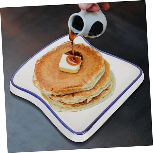 Image of Ceramic Toast Shape Serving Plate | Snack Plate for Breakfast | Decorative Dessert Plate | Microwave Safe Ceramic Plate | Unique Shaped Plate for Kitchen | Gifting Plate | Blue | 1 Piece