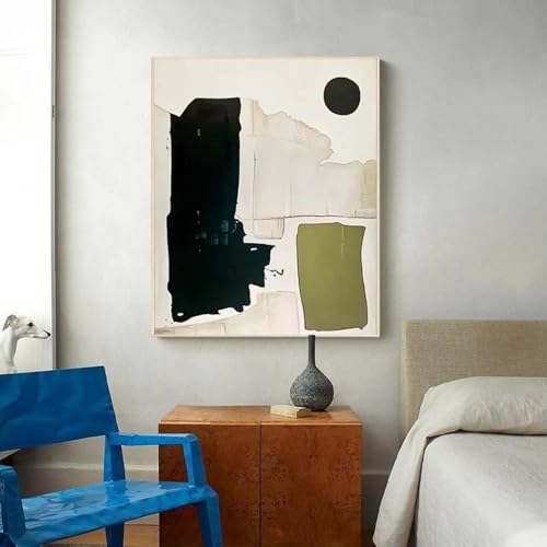 Grande peinture abstraite verte et noire 90x120cm avec cadre AEFOUU pour salon