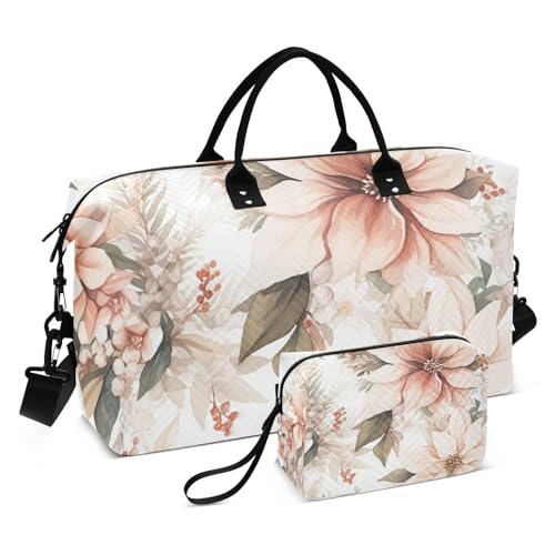 Large Travel Duffel Bag, Floral Watercolor Sports Tote Gym Bag, Shoulder Weekender Overnight Bag for Women Men, Carry On Luggage with Toiletry Bags