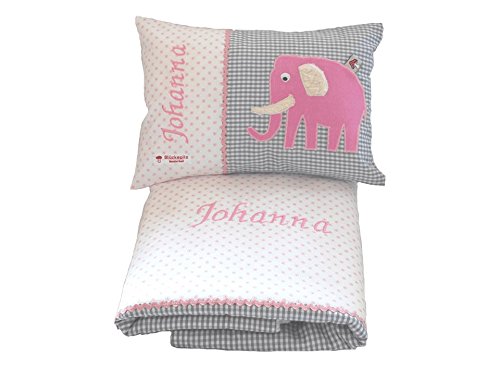 Baby Set 2 TLG. mit Decke und Namenskissen mit Elefant von Glückspilz