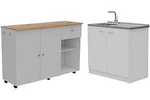 Kitchen Island Cart with Sink and Cabinet