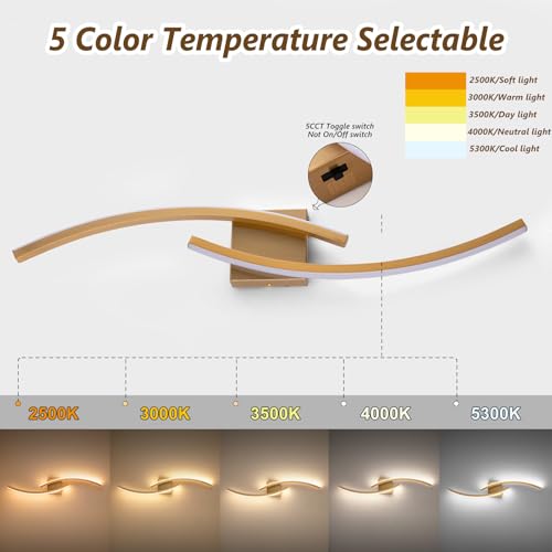Image of Hardwired Modern LED Wall Light Fixtures, 3000~6000K Modern 5CCT Wall Sconce for Living Room, 31.5IN Indoor Wall Lights Gold Bathroom Light for Bedroom, Hallway, Bedside