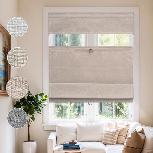 MiLin Cordless Top Down Bottom Up Roman Shades for Windows - Blackout Roman Shades Fabric Room Darkening Window Blinds Privacy for Home Easy to Install (Blackout - Hazelnut Brown, Custom Size)