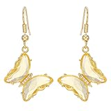 Dainty Butterfly Drop Dangle Earrings Butterfly Cubic Zirconia Glass Gold Plated Hypoallergenic Earrings Cute Charms Dangling Stud Earring For Women(Yellow)