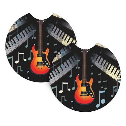 2 posavasos para carro con diseño guitarra y piano miniatura 2