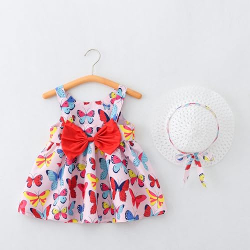 Toddler Girl Summer Dress, Casual Beach Sleeveless Backless Dress Flower Bow Sundress with Hat Set 2 Pieces2