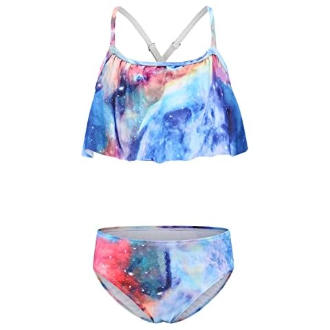 HowJoJo Girls Two Piece Bikini Swimsuits Tie DIY Ruffle Falbala Bathing Suit Size 8/8t Cover