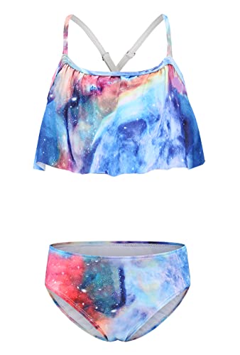 Image of Girls Two Piece Bikini Swimsuits Striped Ruffle Swimwear Falbala Bathing Suit Set