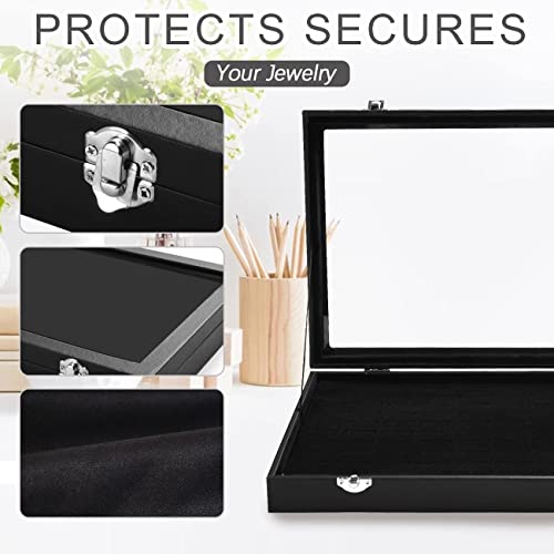Image of BucketList Women's Velvet Glass Ring Earrings Jewelry Box - Display Storage Showcase Holder Organizer (100 Slot Ring Jewellery Box-Black)
