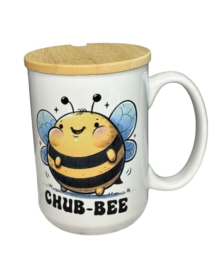Chub Bee 15 Ounce White Ceramic Coffee Tea Mug With Lid