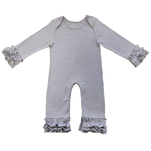 IBTOM CASTLE Newborn Baby Boy Girls Icing Ruffle Romper Jumpsuit Pants Bodysuit Long Sleeve Pajama Nightwear Birthday Outfit Playwear Gray 18-24 Months