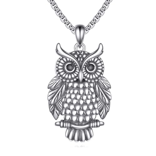 Collier hibou en argent sterling JERWLI pendentif chouette mixte taille L