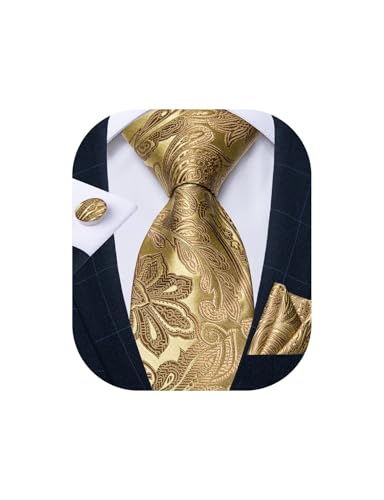 Image of DiBanGu Mens Paisley Tie Set Silk Woven Jacquard Necktie and Pocket Square Cufflinks Gift Set for Wedding Bussiness