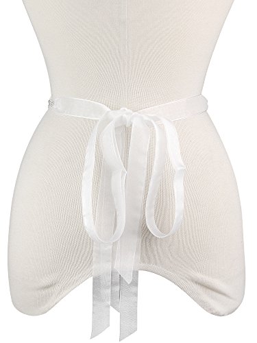 Women's Wedding Leaf Rhinestone Pattern Sash Belt with Mesh Ribbon, Silver-Tone4