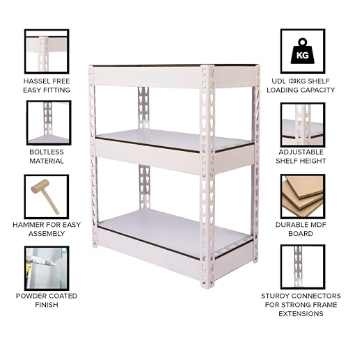 Image of SHIOK DECOR 3 Tier Iron Rack for Storage /Display Racks and Shelves /Storage Organizer /Adjustable Metal Shelf with Wooden Plank /Multipurpose Boltless Shelves (White)