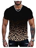 RoseSeek Men's Leopard Ombre Summer Tops Crew Neck Short Sleeve Graphic Tees Vintage T Shirt Trendy Brown and Black Large