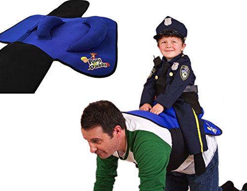 Image of Pony Up Daddy - Neoprene Parent Saddle with Easy Close Strap - Features Padded Seat and Grab Handle for Safe and Comfortable Play Pony Rides - Fits Up to 50" Chest Size - Sheriff Blue
