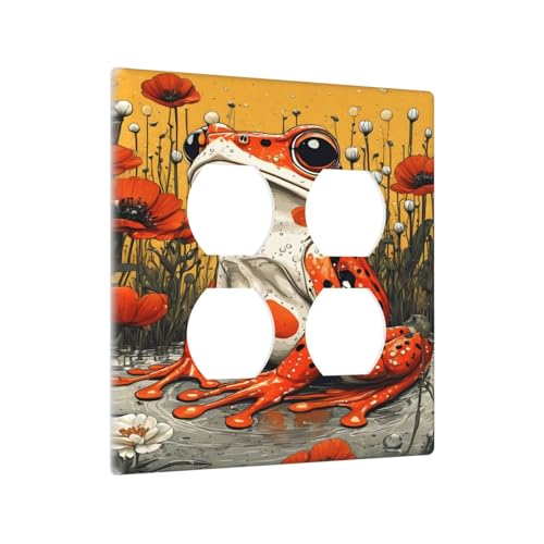 Decorative Outlet Covers Big Orange Frog Red Floral Wildflower 2 Gang Wall Plate Cover Double Duplex Receptacle Two Switch Light Switch Cover Plate Jumbo Dual Faceplate