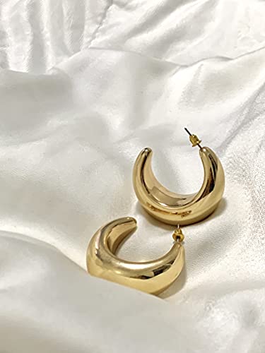 Chunky Stud Half Hoop Earrings For Women Stud Half Open Earrings Filled Simple Hypoallergenic Jewelry Gold & Silver (Large) (Gold) #TOP5