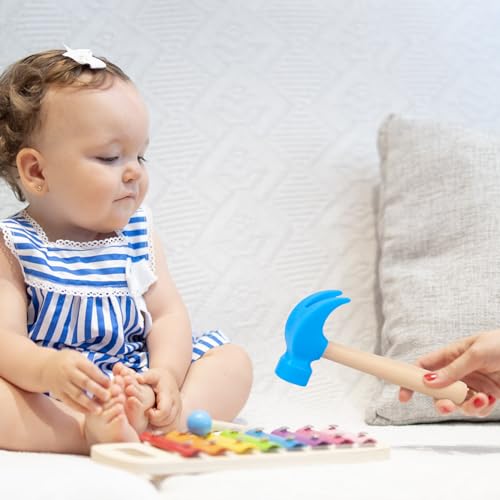Image of Fowecelt Wooden Hammer Toys Simulation Hammers Maintenance Tools Educational Toys for Kids Birthday Party Games Supplies (Blue)