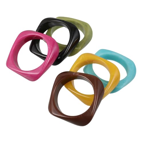 Bracelet jonc épais en acrylique Baluue | Lot de 6 bracelets carrés multicolores rétro