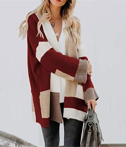Image of chouyatou Women's Fall Geometric Color Block Open Front Cardigan Sweater Elegant Casual Oversized Coatigan Coat