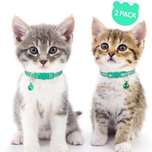 Image of Taglory 2 Pack Cat Collar with Bell, Breakaway Buckle and Reflective Strip | Adjustable 15-20 cm for 2-6 Months Cat, Quick Release Clip, Kitten and Adult Cats, Spare Collar Included, Indoor Outdoor Use
