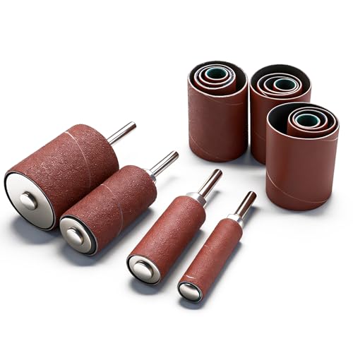 Sunxeke 20Pcs Sanding Drums Kit for Drill & Drill Press 2-inch Aluminum Oxide Spindle Sander Sleeves (60/80/120/240 Grit) and 4 Rubber Sanding Drums 1/4-Inch Shank for Sanding Smoothing Metals Wood