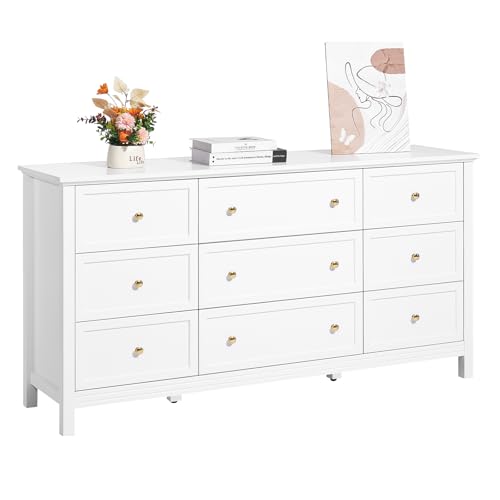 VEVOR Commode 9 tiroirs, Meuble de Rangement en Bois avec système Coulissant et Anti-basculement, Style rétro Minimaliste, Meuble TV de Rangement, Armoire...