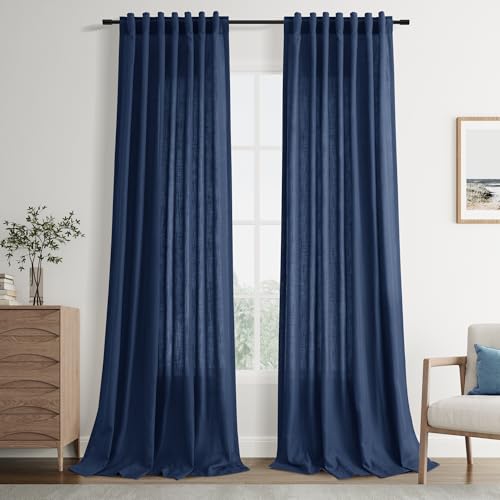 Image of Joywell Extra Long Linen Curtains 108 Inches for Living Room Denim Blue