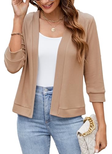 Image of Hount Womens 3 /4 Sleeve Cropped Cardigans Lightweight Casual Open Front Bolero Shrugs Sweaters
