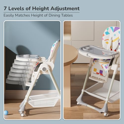 Image of R for Rabbit Marshmallow High Chair for Baby, Multiple Recline Position High Chair with 7 Level Height Adjustment and 3-Recline Modes 6 Months to 5 Years (Abstract White)