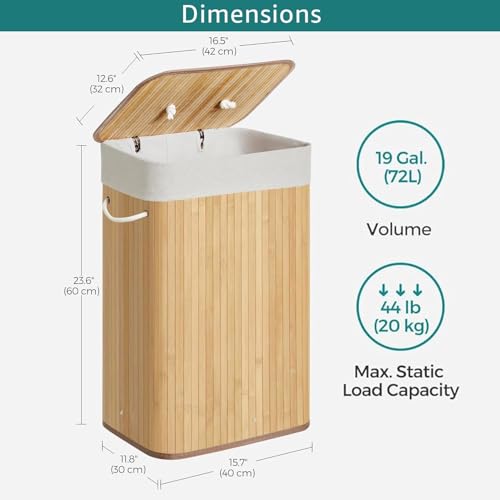 Image of LUXE HOME INTERNATIONAL Stripe Bamboo Laundry Basket with Lid | Eco-Friendly, Foldable & Lightweight Organizer (Natural, 40x30x60 cm, Pack of 1)