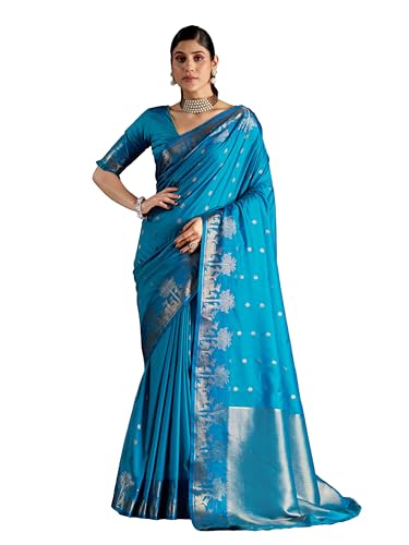 Image of MADHUHANSH Women's Cotton Silk Saree with Unstitched Blouse Piece Zari Weave and Floral Pattern | Heavy Embroidery Saree for Women | Interview Saree for Women | Readymade Blouse with Saree Set