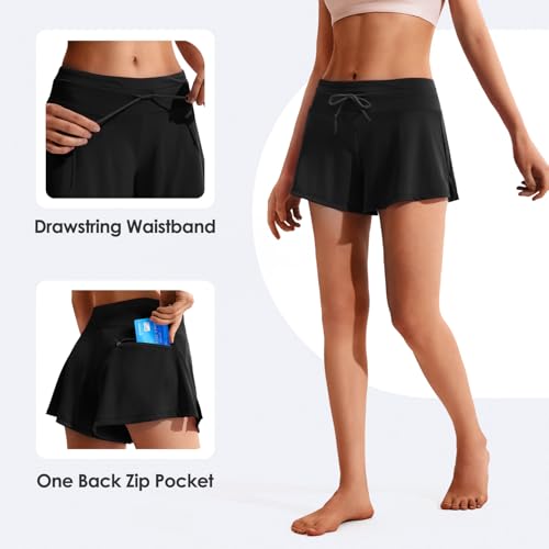 Womens Swim Shorts, Stretchy High Waisted Flowy Beach Skirt Quick Dry Board Shorts Swimsuit with Zipper Pocket4