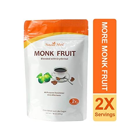 Monk Fruit Zero Calorie Sweetener (2x Sugar Sweet, Original), 16 oz - Granular Powder Blended with Erythritol - Sweet Natural Alternative to Xylitol and Stevia - Sugar Replacement for Keto, Paleo, Low GI (Pack of 3) Cover