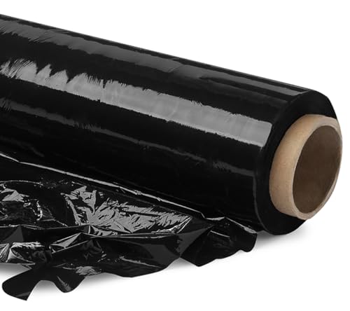 Vivopack Stretchfolie schwarz, Verpackungsfolie auf Rolle, Stretchfolienrolle, 50 cm, 23μm, 1,5kg, Schwarze Folie Selbstklebend, Wickelfolie Stretchfolie für Paletten, Umzugsfolie für Möbel