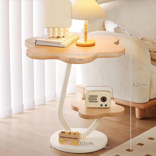 Image of Owme Adjustable Table Stands Couch Side Table, Swivel TV Tray Table, 360 Top Moving C-Shaped End Table, Small Center Table for Home Office Balcony | Storage Organizer (Wood, Flower)