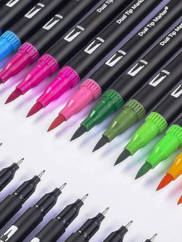 Image of Shopiable Store Sketch Pens 100 Colors Dual Brush Pens Set with Case - Fine & Brush Tip Markers for Coloring, Calligraphy, Drawing, Sketching, Bullet Journaling & Art Supplies