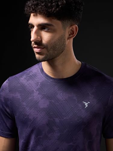 Image of TECHNOSPORT Men's 100% Polyester Regular Fit Half Sleeve Printed Crew Neck T-Shirt with Techno Dry, Anti Microbial Properties for Gym, Workout and Regular Use