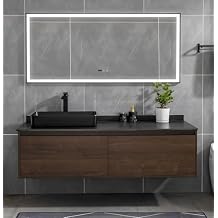60Inch Bathroom Vanity with Sink, Floating Single Sink Vanity, Wall Mounted Bathroom Vanity Set with Smart LED Defogging Mirror, Solid Wood Waterproof Cabinet with Black Wash Basin & Countertop