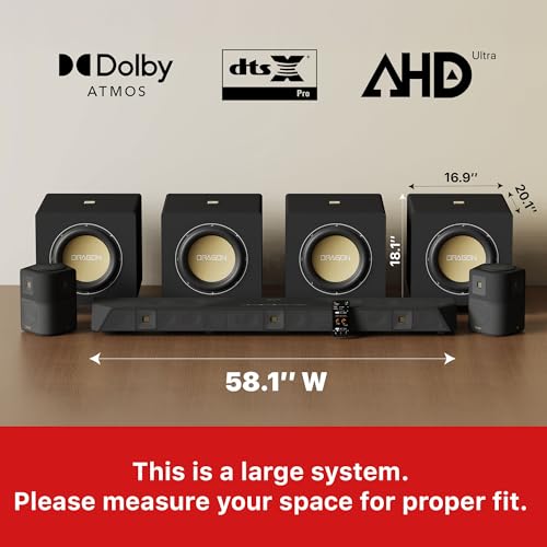 Image of Nakamichi Dragon 11.4.6 Ch Surround System w Dolby Atmos /DTS:X Pro (Pro Cinema Engine), HiFi AMTs, Quad Reference 12 inch Subs, Bipolar Surr, 6 Discrete Height Ch, 5500Watts Max Output. AVR Grade Soundbar
