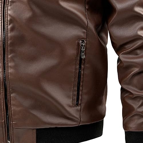 Men's Casual Leather Jacket Slim Fit Faux Leather Bomber Jacket Men Ribbed Collar Lightweight Biker Leather Coat4