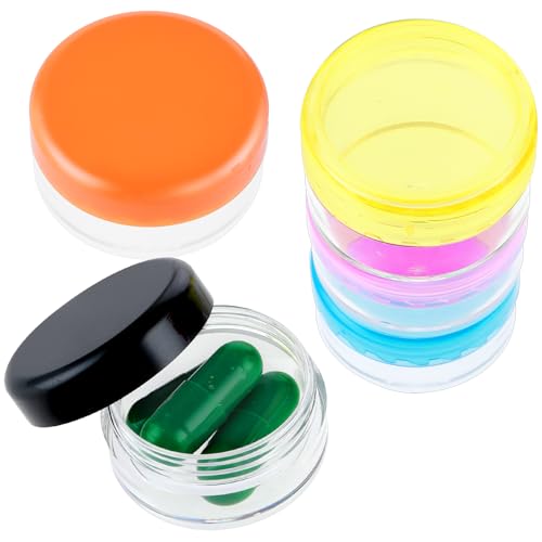 Dimeho Kleine Pillen-Organizer-Box, 5 Stück, tragbar, BPA-frei, Reise-Mini-Pillen-Behälter für die Tasche (Blau/Orange/Rose/Schwarz/Gelb)